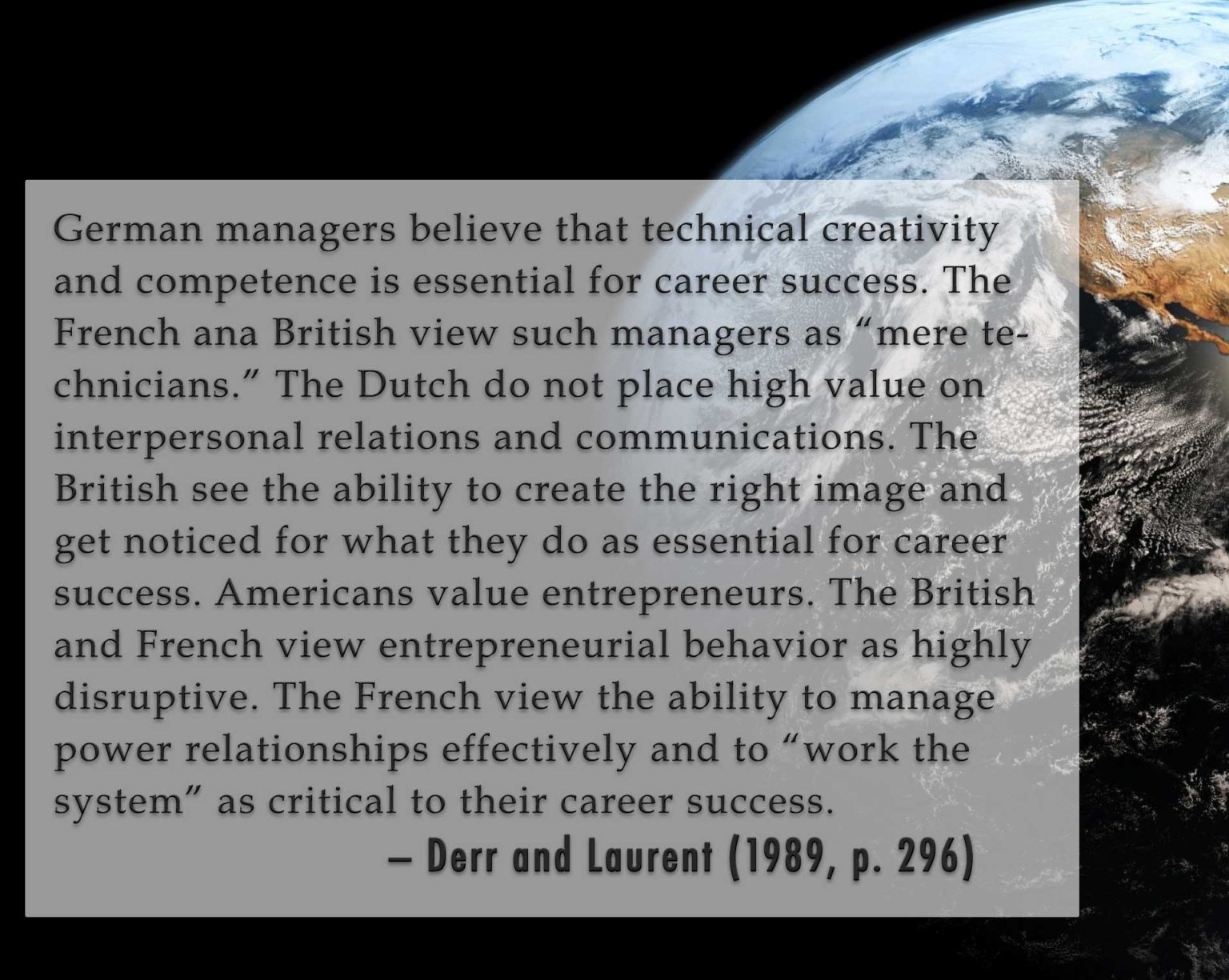 Excerpt from a paper by Derr & Laurent regarding global managers